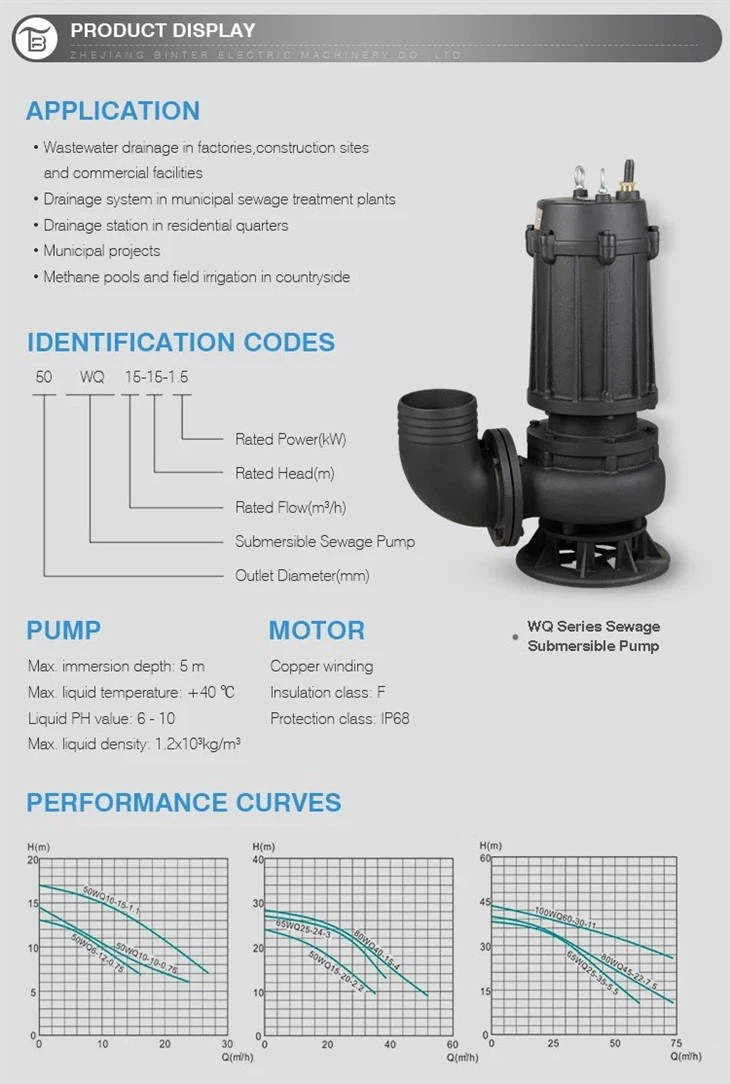 Professional 80WQ45-22-7.5 Electric Submersible Sewage Pump Professional 80WQ45-22-7.5 Electric Submersible Sewage Pump
